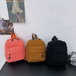 Women Vintage Corduroy Backpack Knapsack Small School