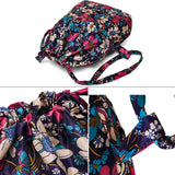 Vintage Drawstring Backpack Flower Ethnic Style Waterproof Nylon Rucksack