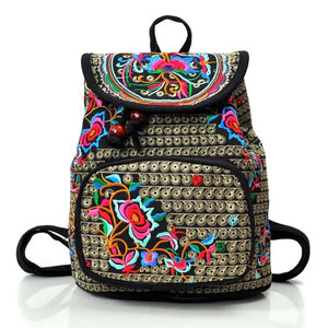 Vintage Embroidery Backpack Female Shoulder Bag Chinese National Canvas Backpack