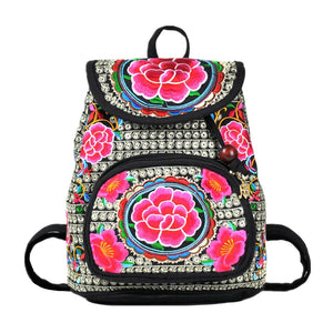 Vintage Embroidery Backpack Female Shoulder Bag Chinese National Canvas Backpack