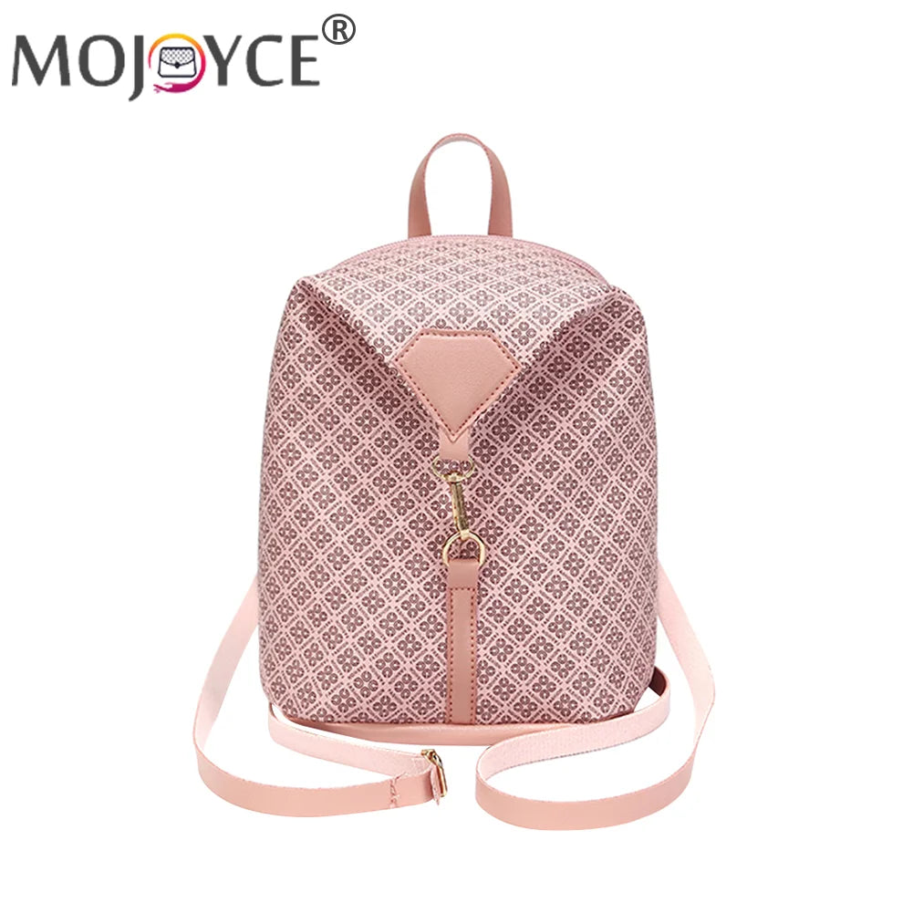 Vintage Geometric Lattice Pattern Shoulder Backpack PU Leather Small Rucksack