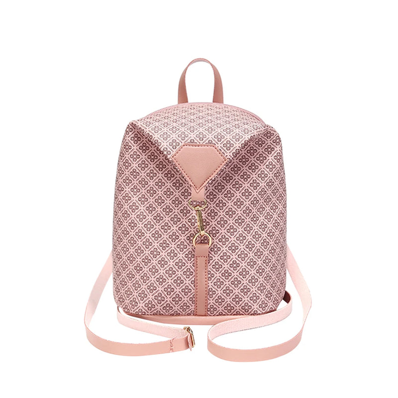 Vintage Geometric Lattice Pattern Shoulder Backpack PU Leather Small Rucksack