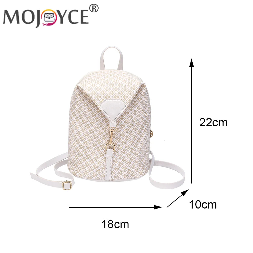 Vintage Geometric Lattice Pattern Shoulder Backpack PU Leather Small Rucksack