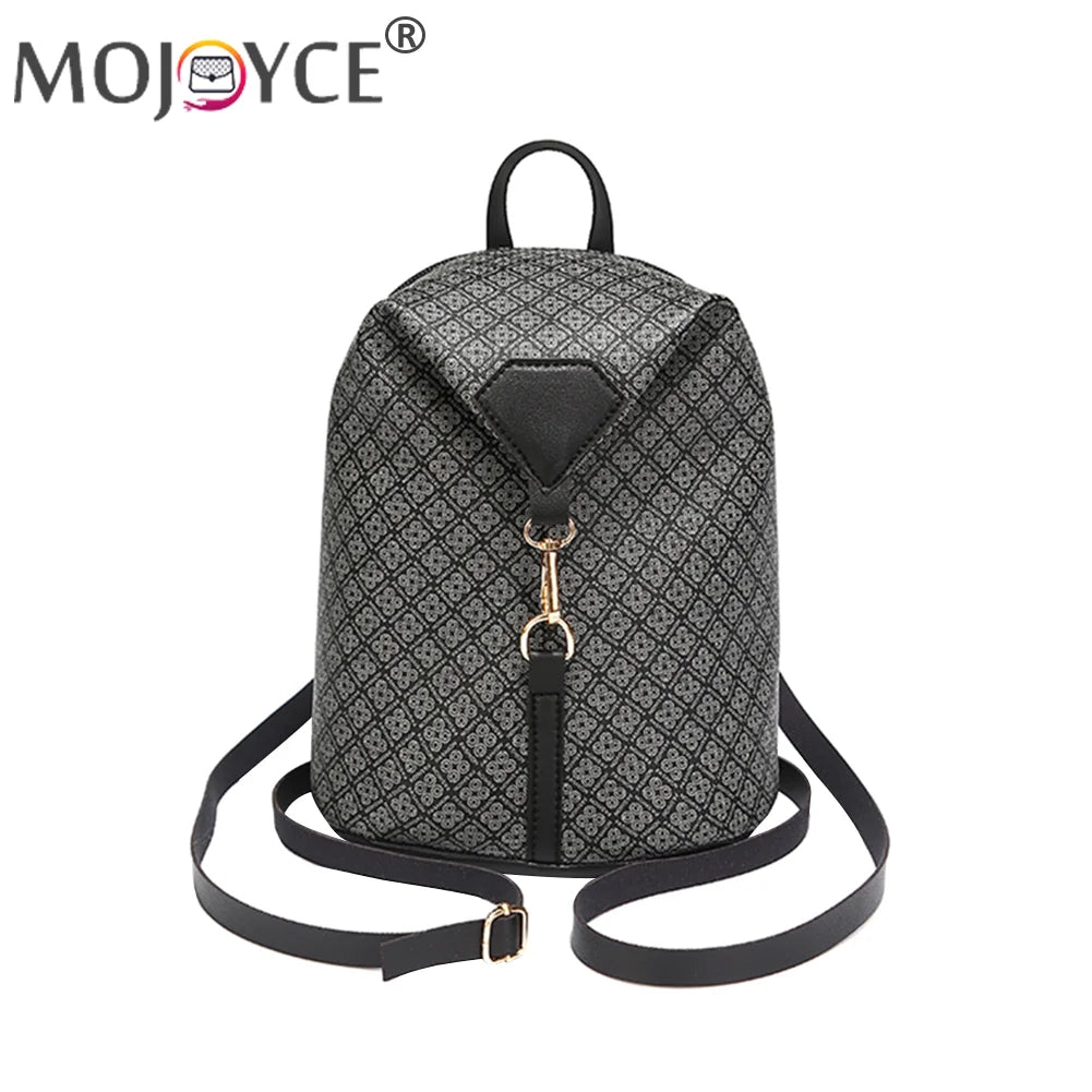 Vintage Geometric Lattice Pattern Shoulder Backpack PU Leather Small Rucksack