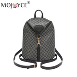 Vintage Geometric Lattice Pattern Shoulder Backpack PU Leather Small Rucksack
