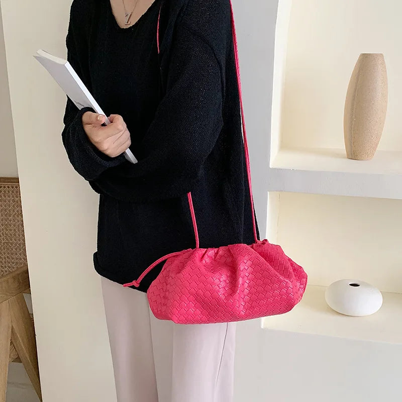 Vintage Handbag Leather Weaving Hobos Retro Cloud Bags For Women
