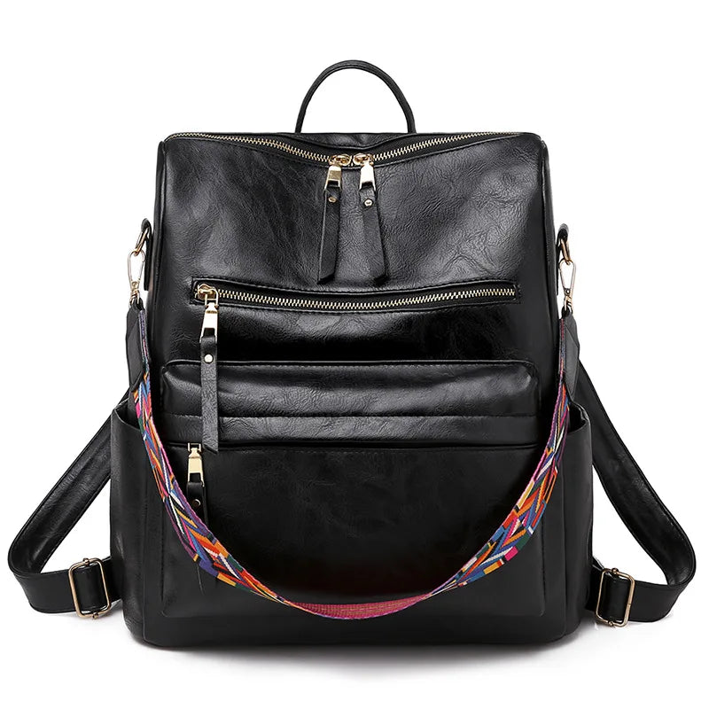 Vintage Leather Backpack High Capacity Boston Bag For Teenage Girls