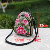 Vintage Mini Backpack Embroidered Flower Zipper Travel Shoulder Bag