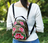 Vintage Mini Backpack Embroidered Flower Zipper Travel Shoulder Bag