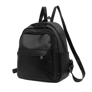 Vintage PU Leather Backpack School Bags Female Casual Small Rucksack