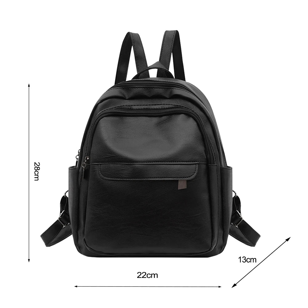 Vintage PU Leather Backpack School Bags Female Casual Small Rucksack
