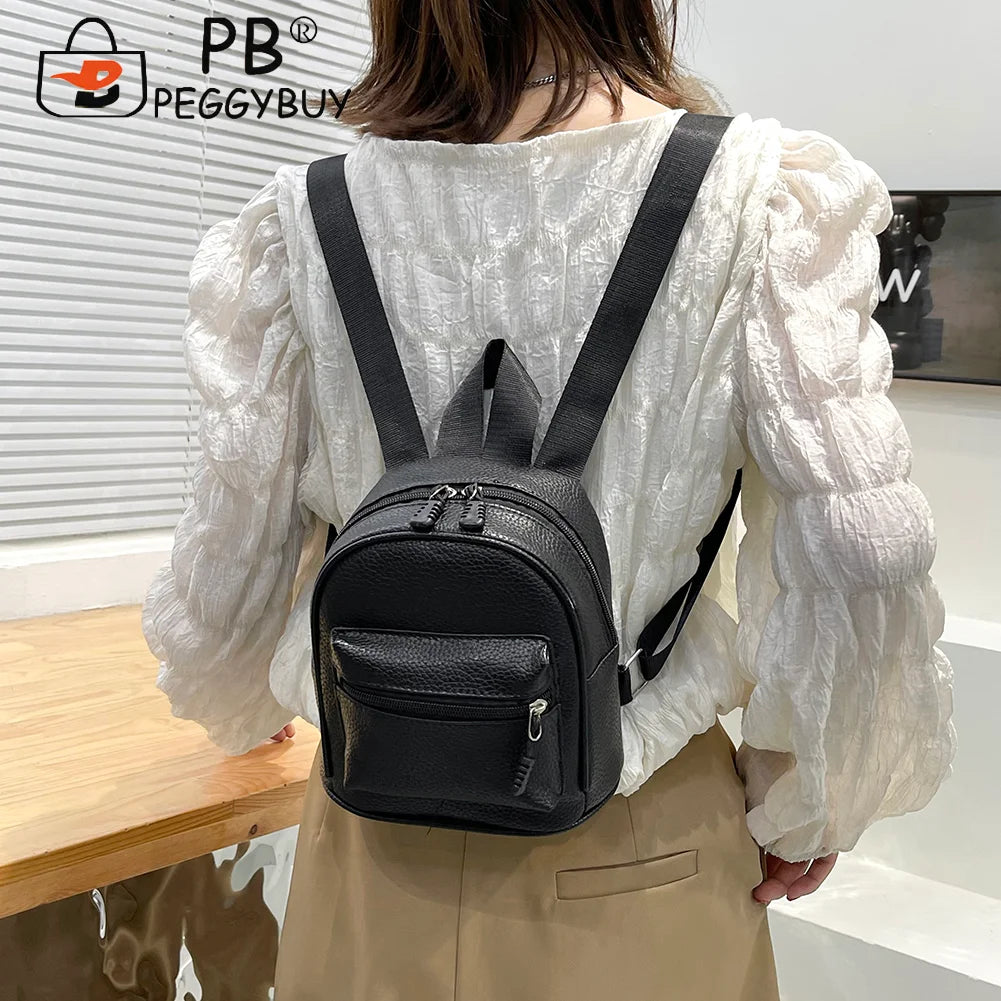 Vintage PU Leather Backpack Preppy Style Shoulder School Bag
