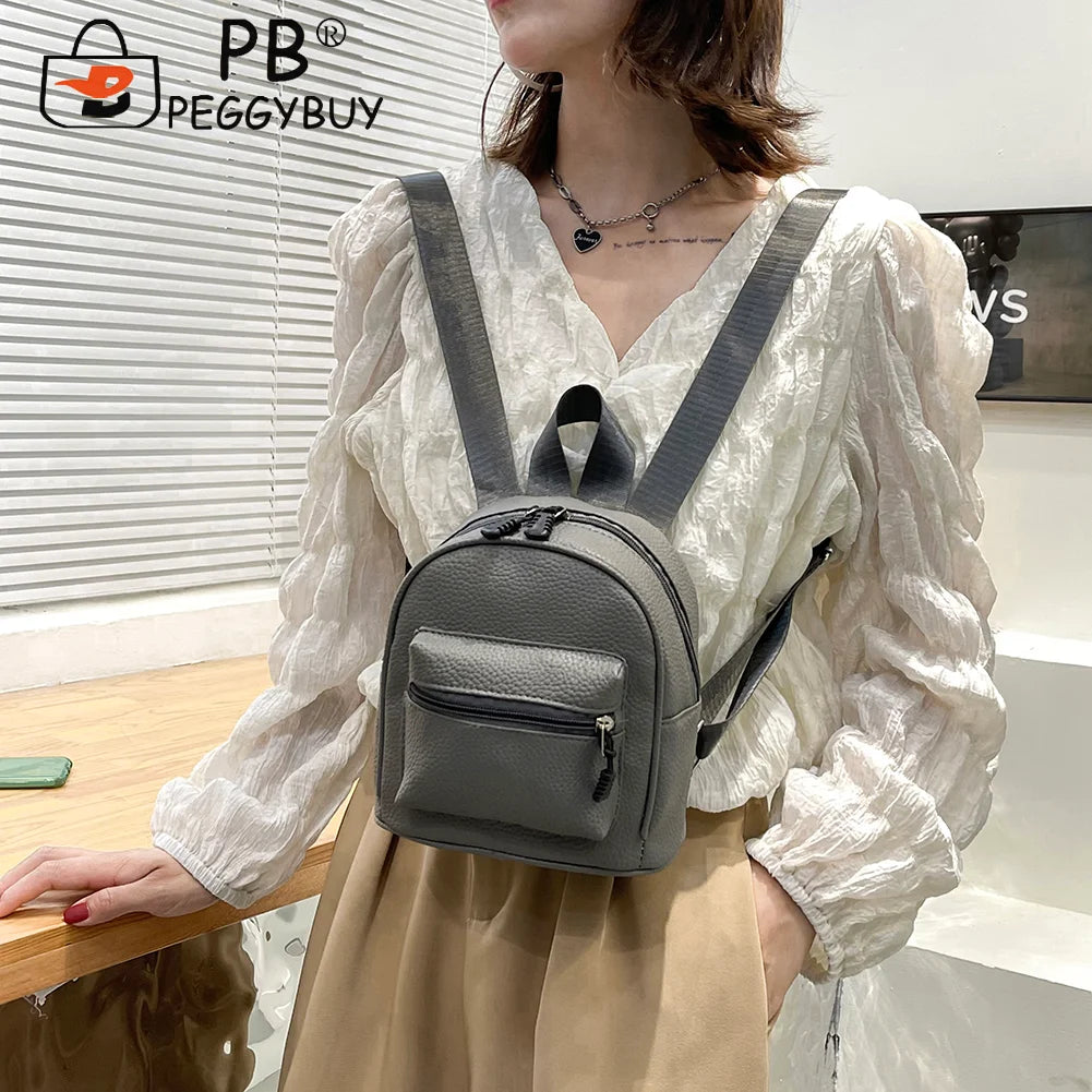 Vintage PU Leather Backpack Preppy Style Shoulder School Bag