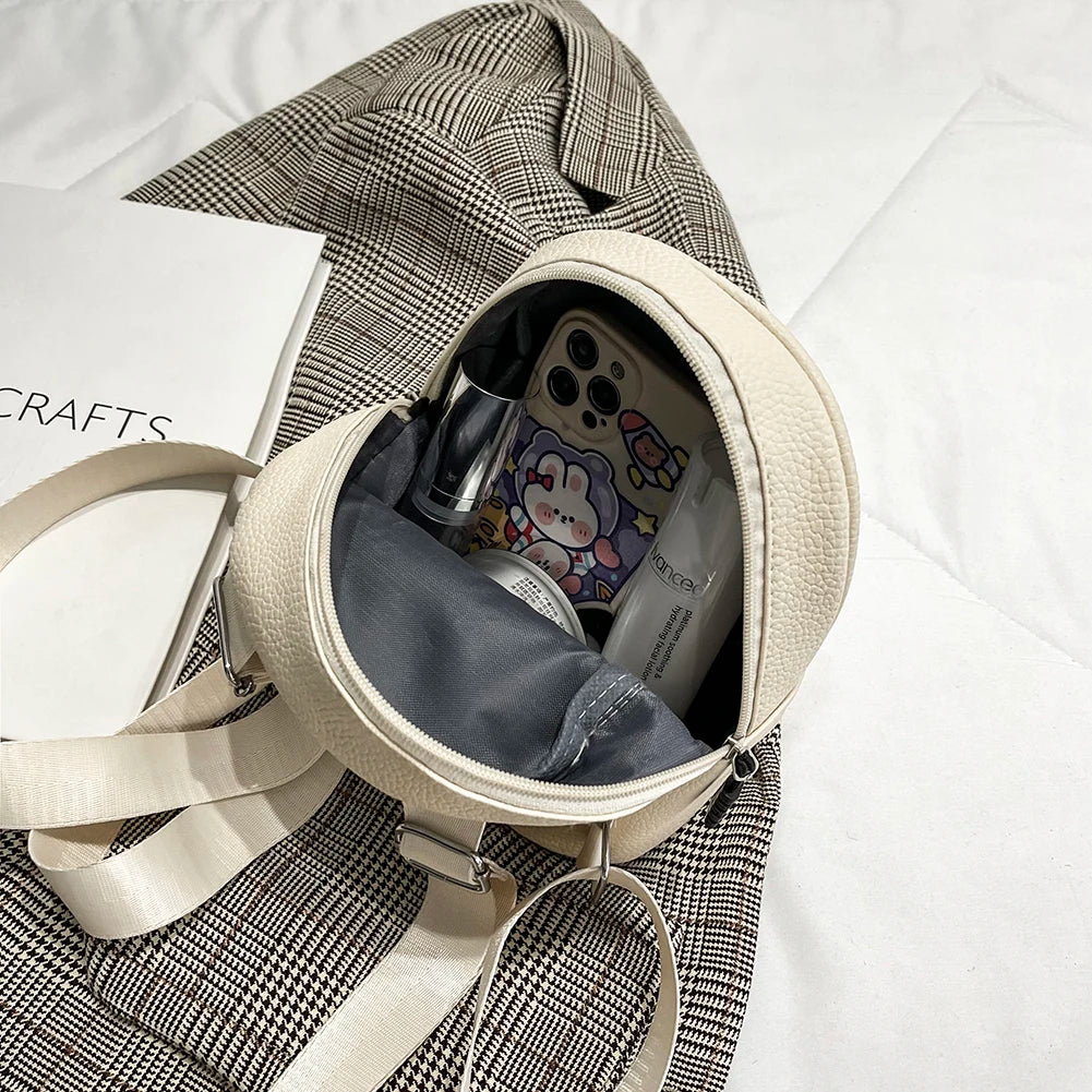 Vintage PU Leather Small Backpack Mini School Bags Female Solid Shoulder Bags