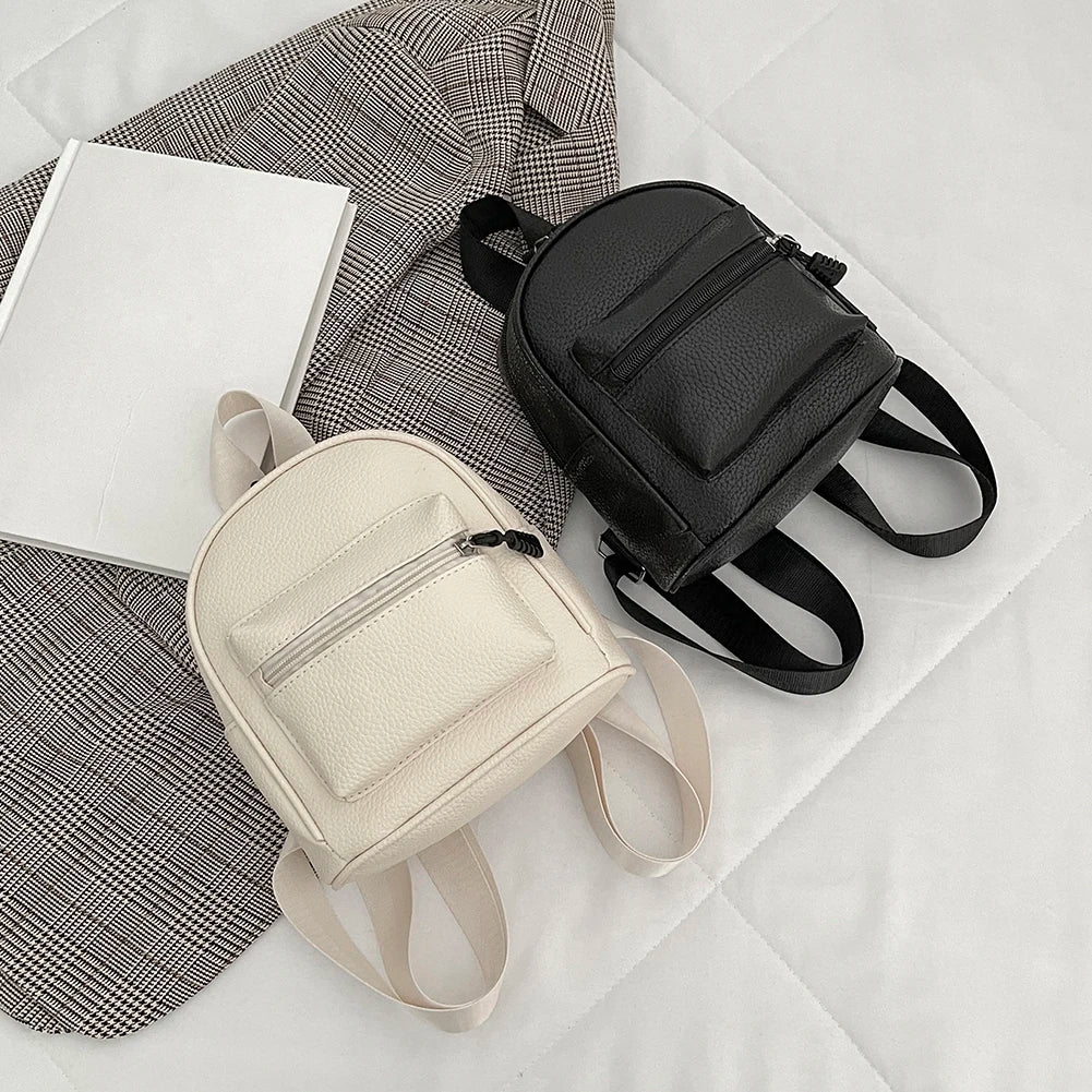 Vintage PU Leather Small Backpack Mini School Bags Female Solid Shoulder Bags