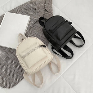 Vintage PU Leather Small Backpack Mini School Bags Female Solid Shoulder Bags