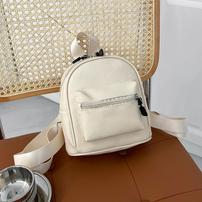 Vintage PU Leather Small Backpack Mini School Bags Solid Shoulder Rucksack