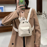 Vintage PU Leather Small Backpack Mini School Bags Female Solid Shoulder Bags