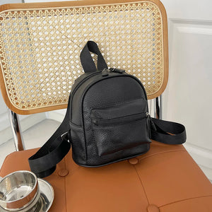 Vintage PU Leather Small Backpack Mini School Bags Female Solid Shoulder Bags