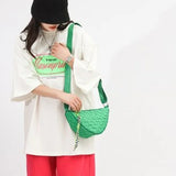Vintage PU Shoulder Bag Lattice Print Composite Solid Mini Round Purse Handbag