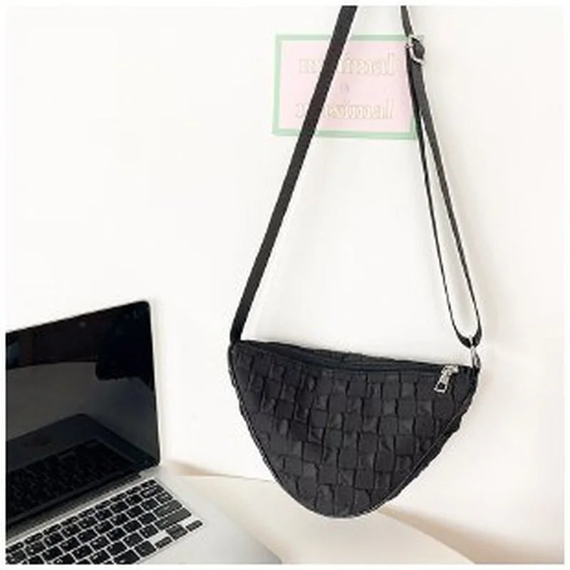 Vintage PU Shoulder Bag Lattice Print Composite Solid Mini Round Purse Handbag