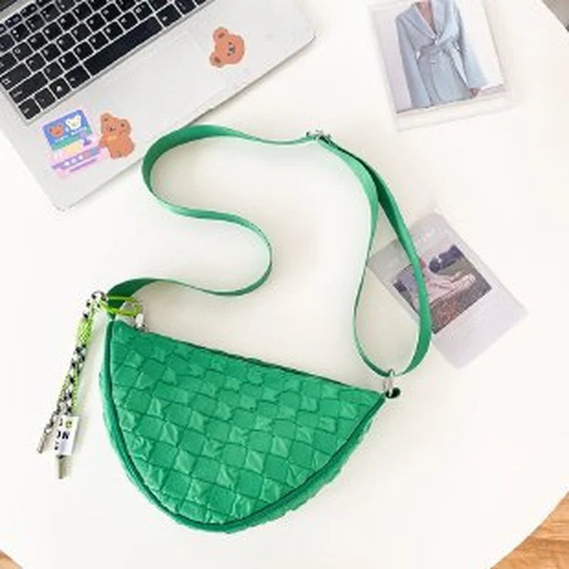 Vintage PU Shoulder Bag Lattice Print Composite Solid Mini Round Purse Handbag