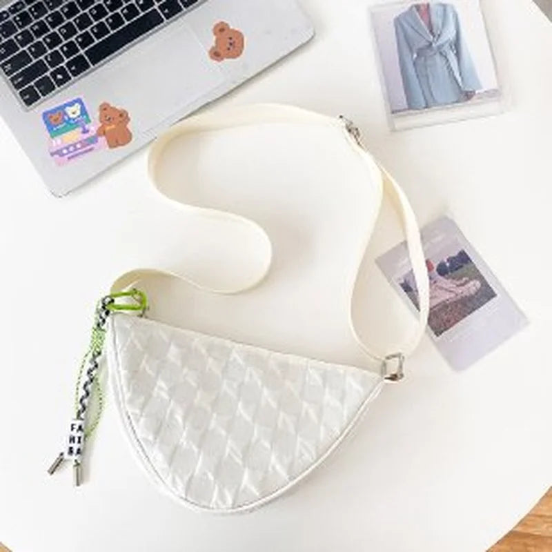 Vintage PU Shoulder Bag Lattice Print Composite Solid Mini Round Purse Handbag