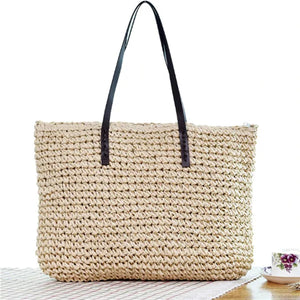Vintage Rattan Shoulder Bag, Bohemia Tote for Beach Holiday