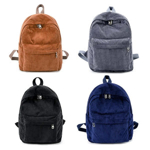 Women Vintage Rucksack Corduroy Backpack School Bag