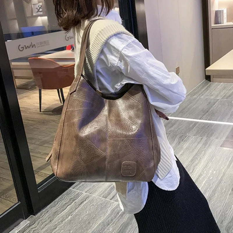 Vintage PU Leather Shoulder Bag Top-handle Hobo Totes