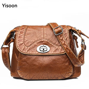 Women Vintage Shoulder Bag Soft Leather Handbags Washed Purses Crossbody Bags