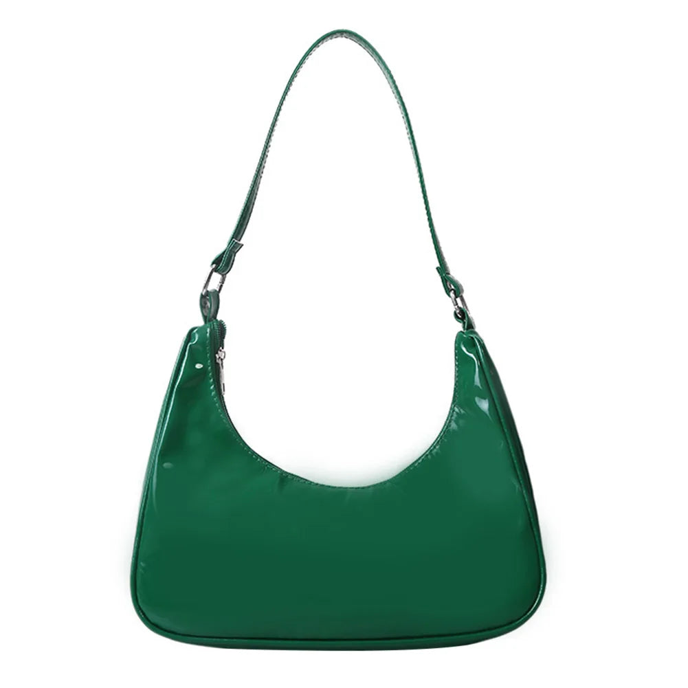 Vintage Solid Crescent Handbags PU Leather Small Zipper Armpit Bags