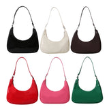 Vintage Solid Crescent Handbags PU Leather Small Zipper Armpit Bags