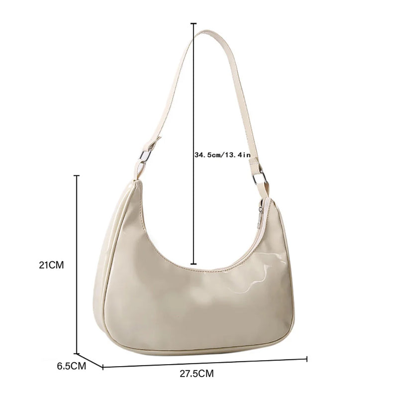 Vintage Solid Crescent Handbags PU Leather Small Zipper Armpit Bags