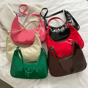 Vintage Solid Crescent Handbags PU Leather Small Zipper Armpit Bags
