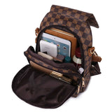 Vintage Style Leather Backpack Plaid Shoulder Bag for Women