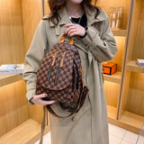 Vintage Style Leather Backpack Plaid Shoulder Bag for Women