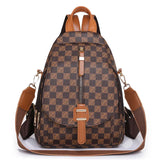 Vintage Style Leather Backpack Plaid Shoulder Bag for Women