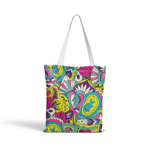 Women Vintage Tote Canvas Bag Printed Shopping Bag Student Tote Canvas Bag