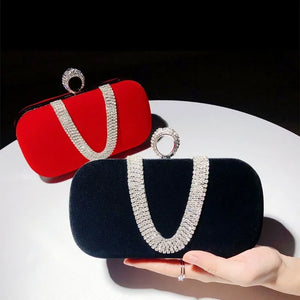 Vintage Velvet Evening Bags Crystal Rhinestone Clutches Chain Shoulder Bag