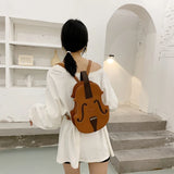 Women Violin Shape Leather Backpack Handbag Rucksack