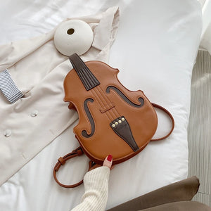 Women Violin Shape Leather Backpack Handbag Rucksack