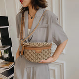 Women Waist Bag Canvas Belt Bag Printed Letter Shoulder Crossbody Chest Bag