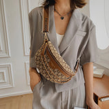 Women Waist Bag Canvas Belt Bag Printed Letter Shoulder Crossbody Chest Bag