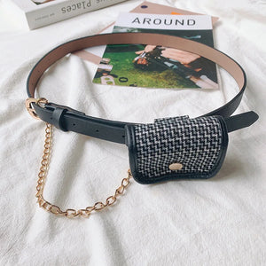 Chain Waist Belt Bag Grid Girl Fanny Pack Small Phone Pack