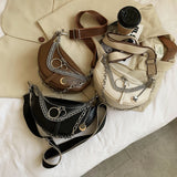 Leather Waist Bag Chain Crossbody Chest Phone Pack