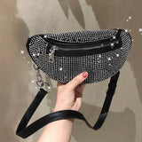 Women Flash Diamond Waist Bag Chain Fanny Pack Hip Bum Purse
