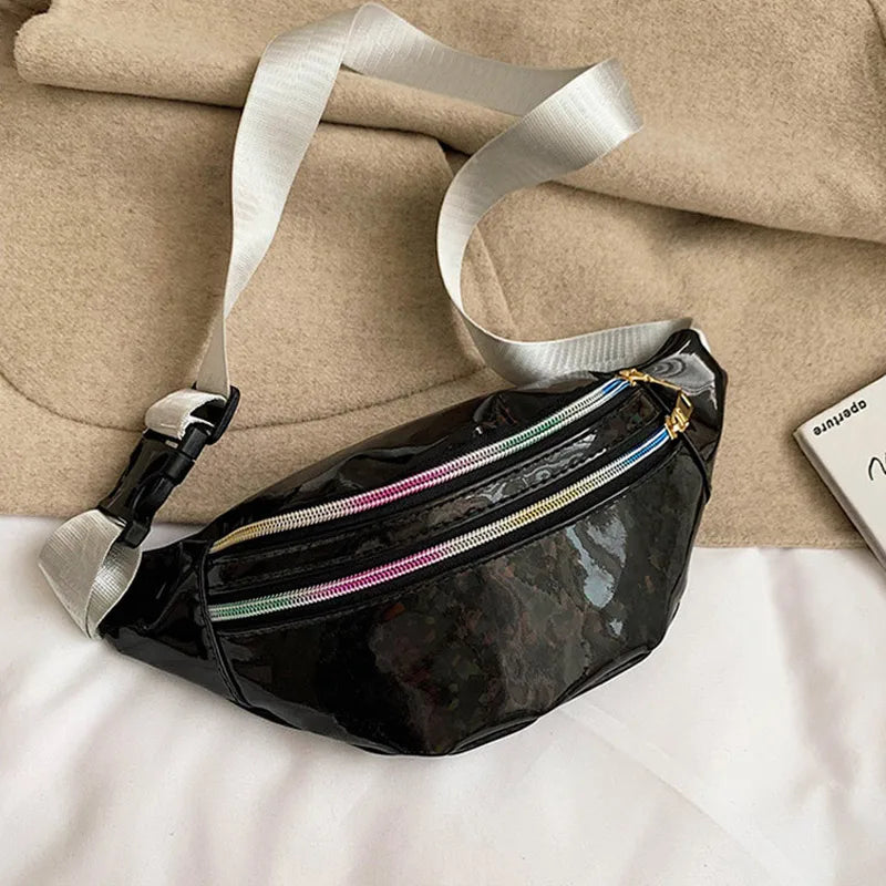 Women Waist Bag Holographic Fanny Pack Female Belt Bag Sliver Chest Bum Pouch