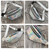 Women Waist Bag Holographic Fanny Pack Female Belt Bag Sliver Chest Bum Pouch