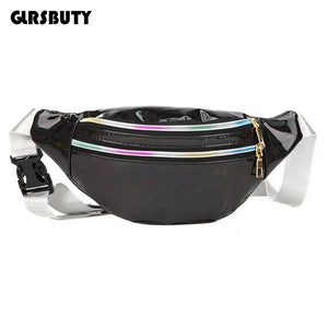Women Waist Bag Holographic Fanny Pack Female Belt Bag Sliver Chest Bum Pouch